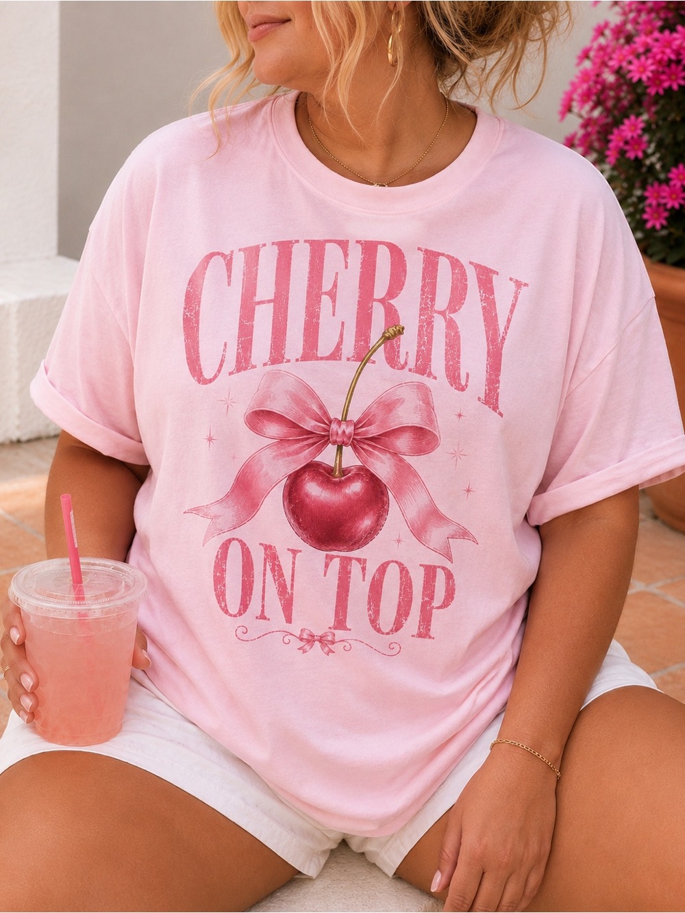Cherry On Top Pink Graphic Tee